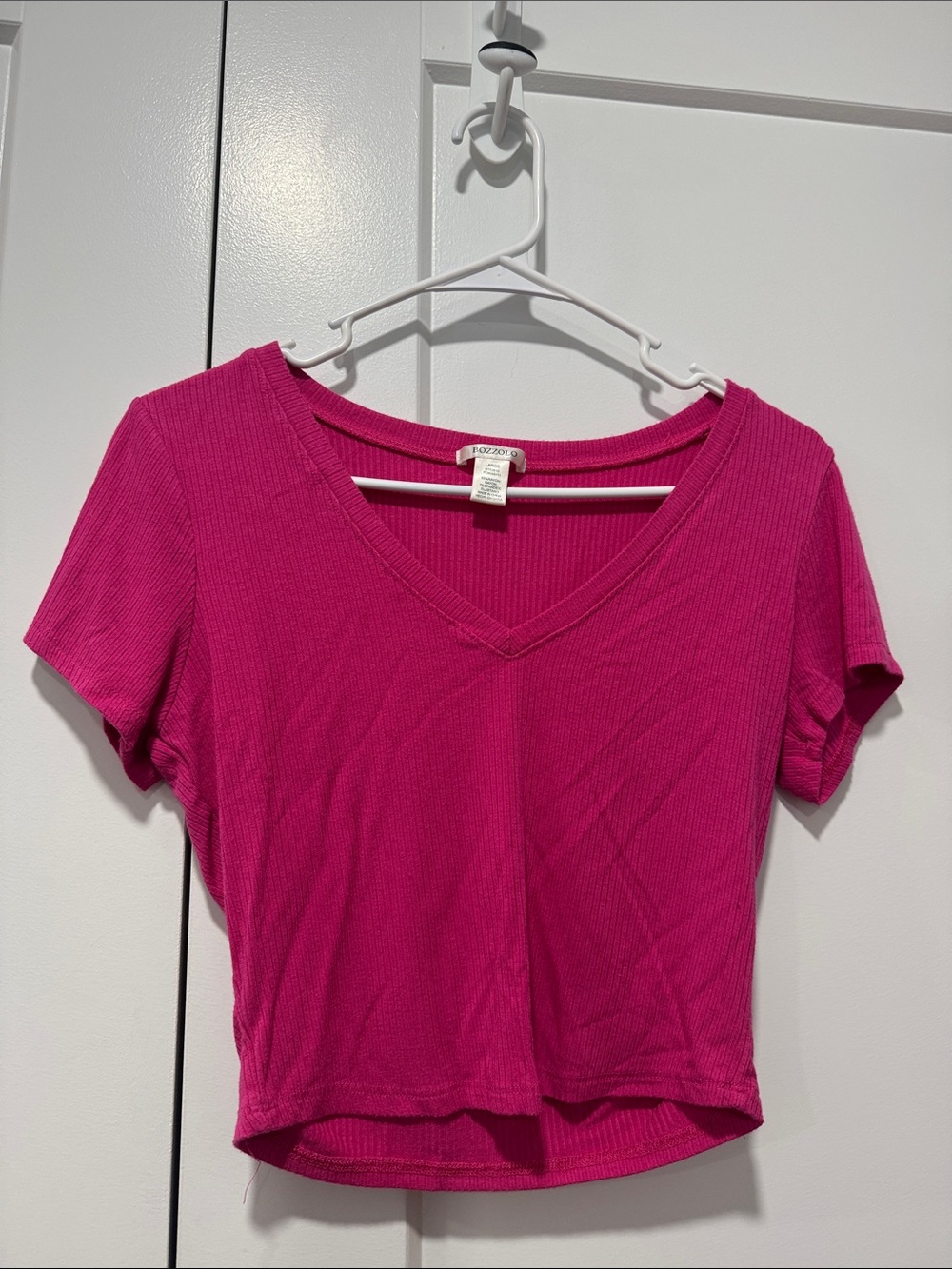 Bozzolo Ribbed V-Neck Crop Top - Pink